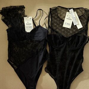 2 Zara Black Sheer Lace Bodysuit’s